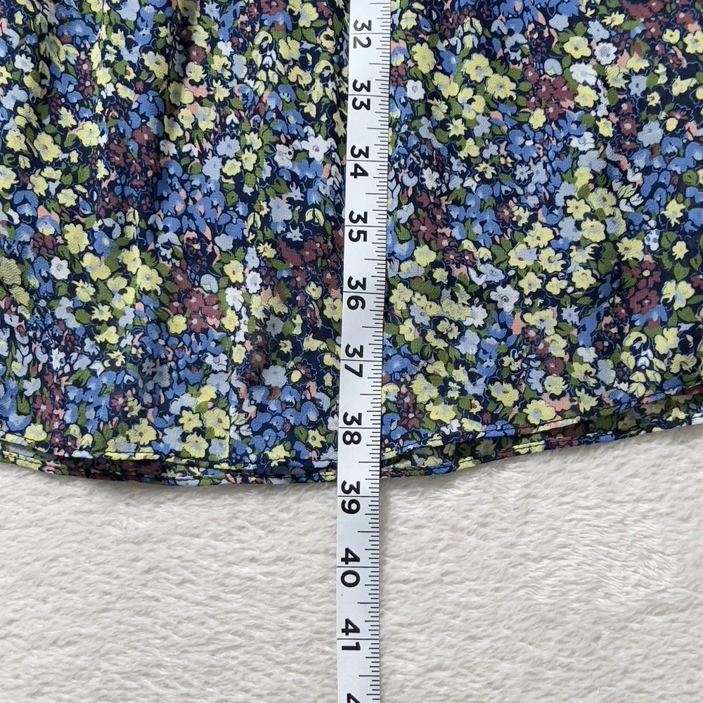 Boden Plisse Mini Dress Sz US 6L‎ XS Blue Floral V Neck Long Sleeve Dress